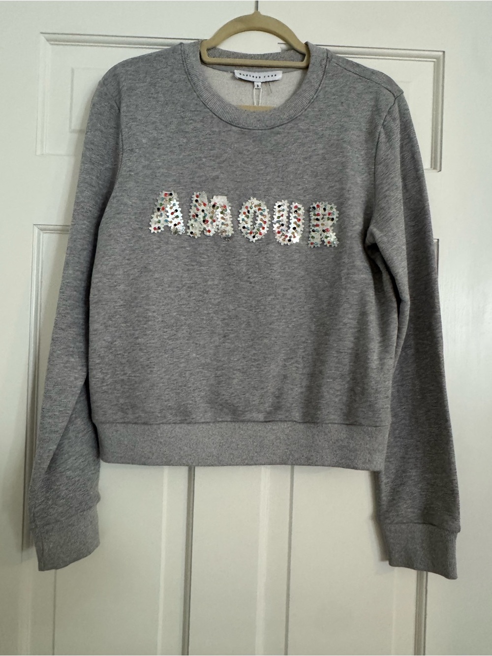 Endless Rose Gray 'AMOUR' Crewneck Sweatshirt with Floral Appliqué